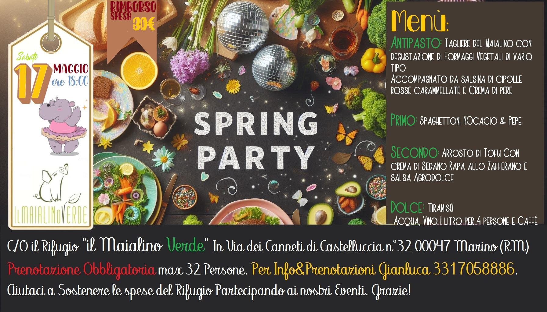 Cena Vegan “Spring Party” al Rifugio Il Maialino Verde