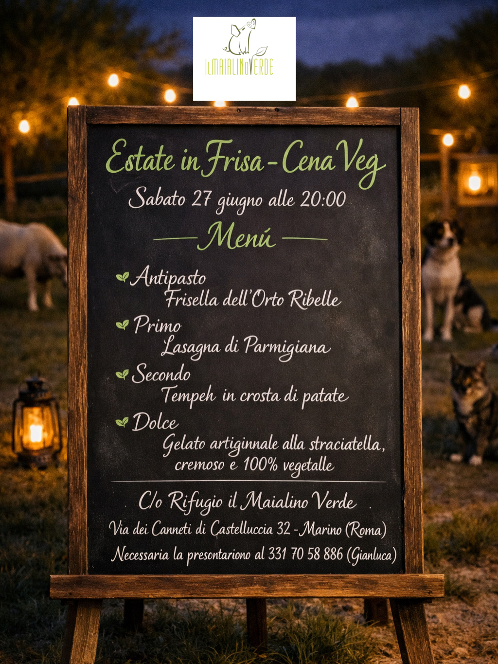 Estate in Frisa – Cena Veg a Marino (Roma) | Evento al Rifugio Il Maialino Verde 