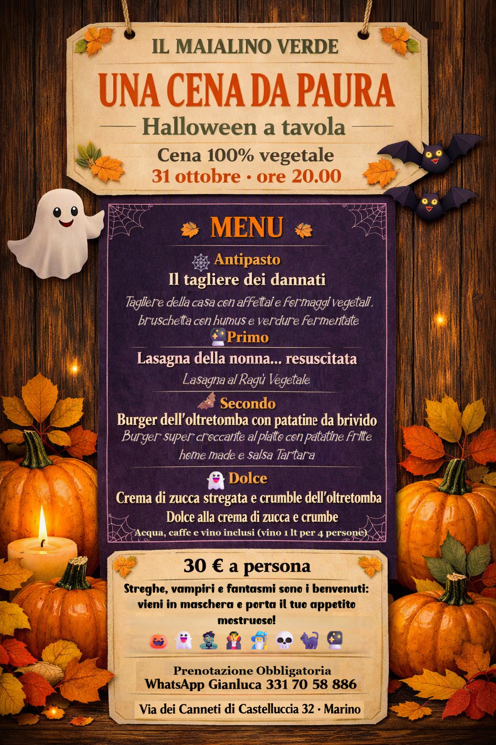 Cena vegan di Halloween a Marino | Il Maialino Verde